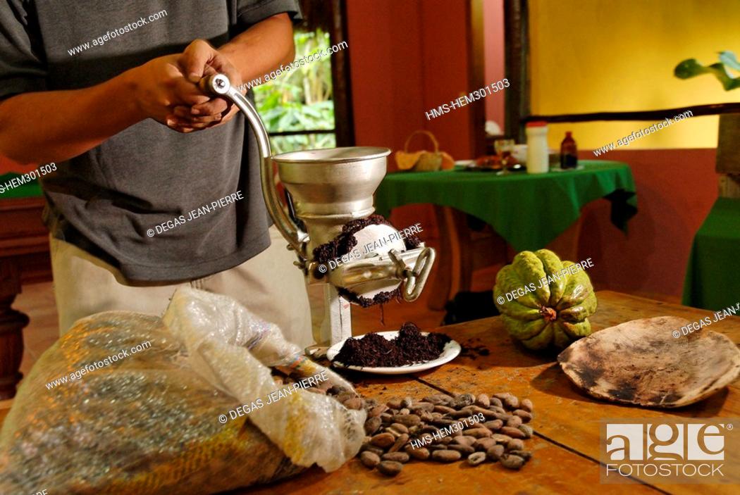 Stock Photo: Ecuador, Pichincha Province, Pedro Vicente Maldonado, Arasha Resort Lodge, local making of chocolate with locally produced cacao.