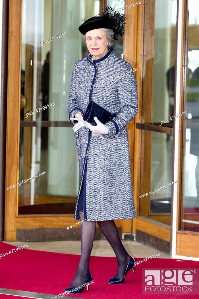 Stock Photo: Princess Benedikte of Denmark welcomes the Turkish president Gul and his wife at the airport of Copenhagen, Denmark, 17 March 2014.