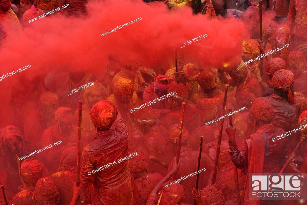 Stock Photo: India, Uttar Pradesh, Holi festival, Colour and spring festival celebrating the love between Krishna and Radha.