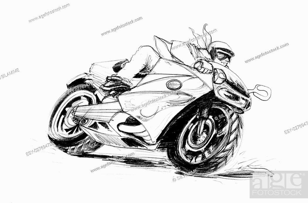 Big Bike Riding on the Road Curve cartoon pencil sketch free hand black and  white color isolated..., Stock Photo, Picture And Low Budget Royalty Free  Image. Pic. ESY-027694725 | agefotostock