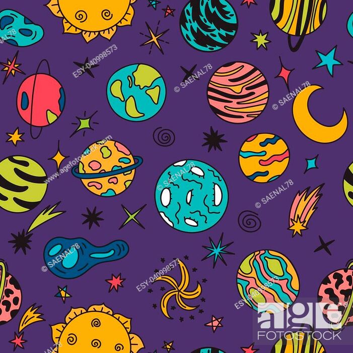 Cartoon galaxy with comets, asteroids, stars and planets, Stock Vector,  Vector And Low Budget Royalty Free Image. Pic. ESY-040998573 | agefotostock