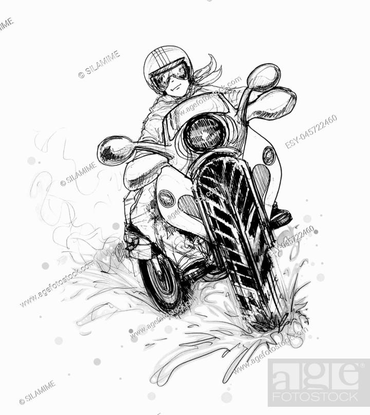 Big Bike Riding on the Road Curve cartoon pencil sketch free hand black and  white color isolated..., Stock Photo, Picture And Low Budget Royalty Free  Image. Pic. ESY-045722460 | agefotostock