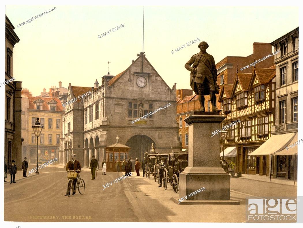 Stock Photo: The square, Shrewsbury, England. Date between ca. 1890 and ca. 1900.