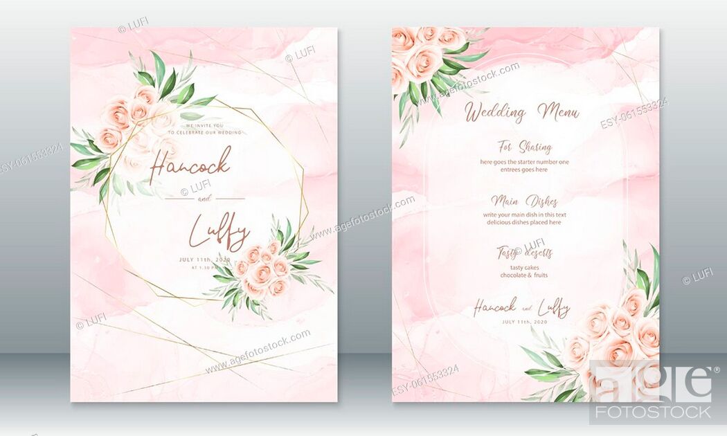 Luxury wedding invitation card template. Elegant of pink background with  golden frame and rose..., Stock Vector, Vector And Low Budget Royalty Free  Image. Pic. ESY-061553324 | agefotostock