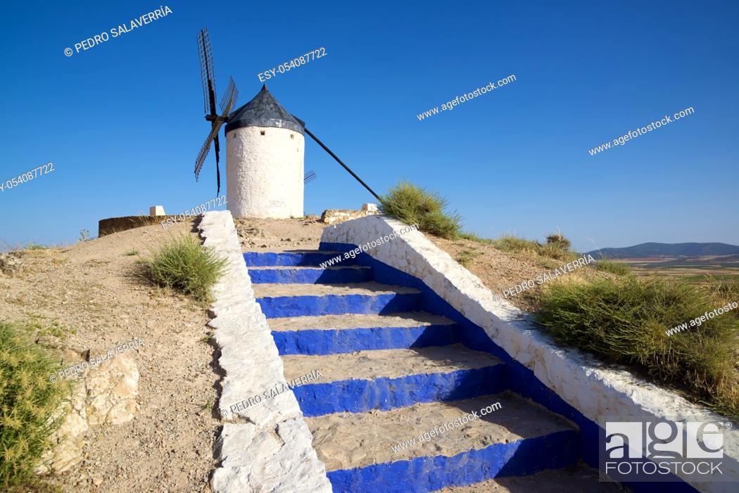 Stock Photo: Windmill in Consuegra, Toledo Province, Castilla La Mancha, Spain.