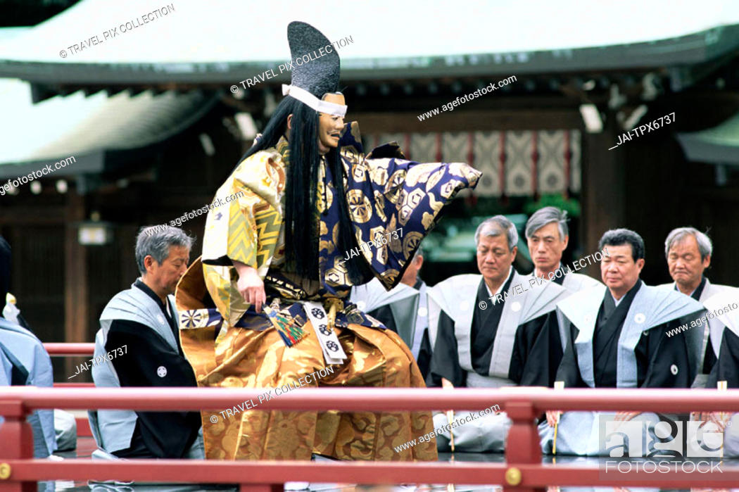 Stock Photo: Japan, Tokyo, Meiji Jingu Shrine, Meiji Jingu Spring Grand Festival Celebration, Noh Dancer.