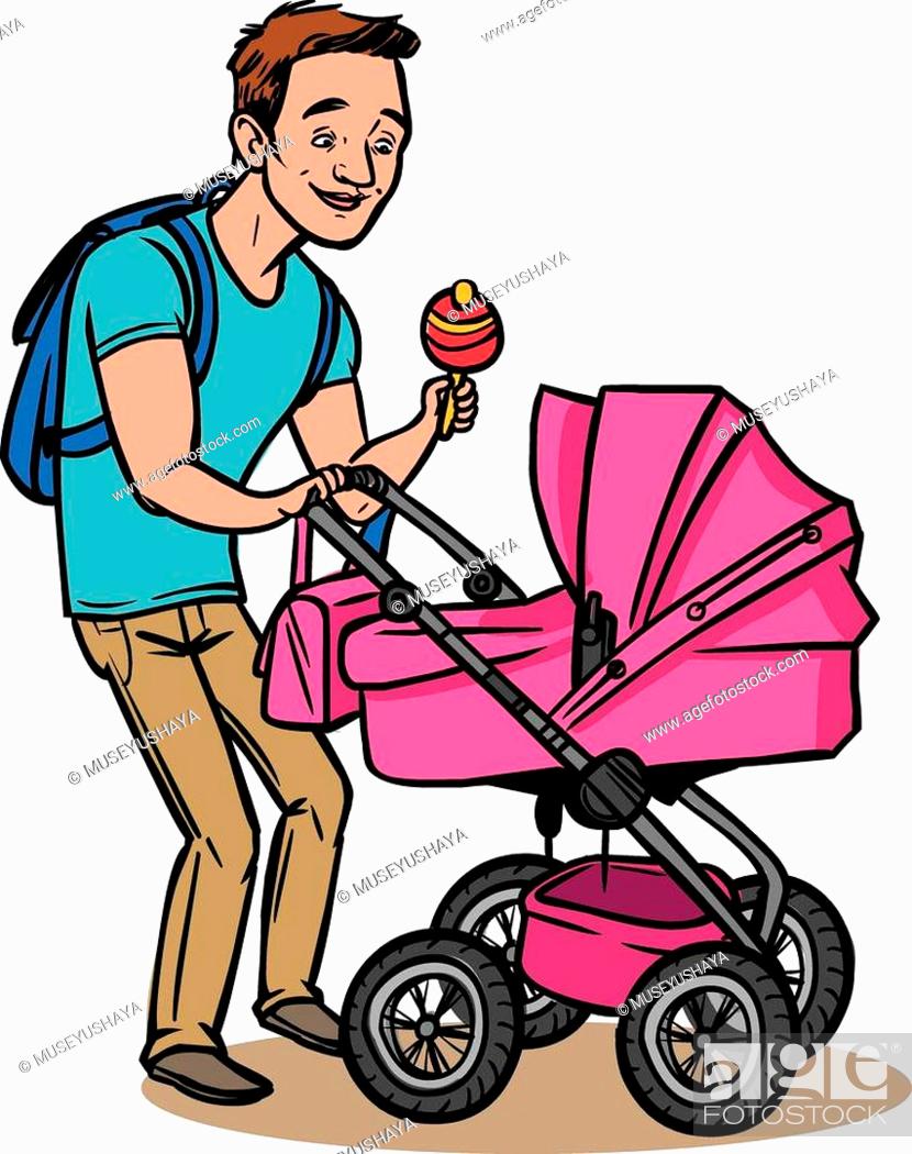 Funny cartoon father with baby stroller. Vector illustration isolated  background, Stock Vector, Vector And Low Budget Royalty Free Image. Pic.  ESY-029327878 | agefotostock