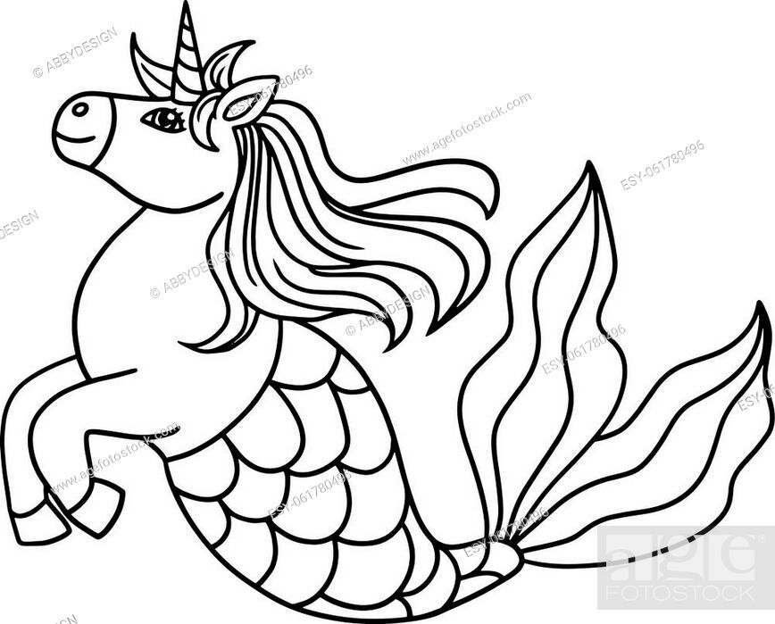 A cute and funny coloring page of a mermaid unicorn. Provides hours of coloring  fun for children, Stock Vector, Vector And Low Budget Royalty Free Image.  Pic. ESY-061780496 | agefotostock