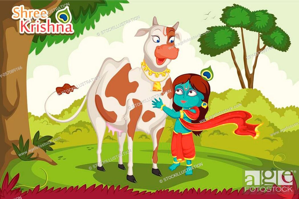 Kanha with Cow on Krishna Janmashtami background in vector, Stock Vector,  Vector And Low Budget Royalty Free Image. Pic. ESY-057089166 | agefotostock