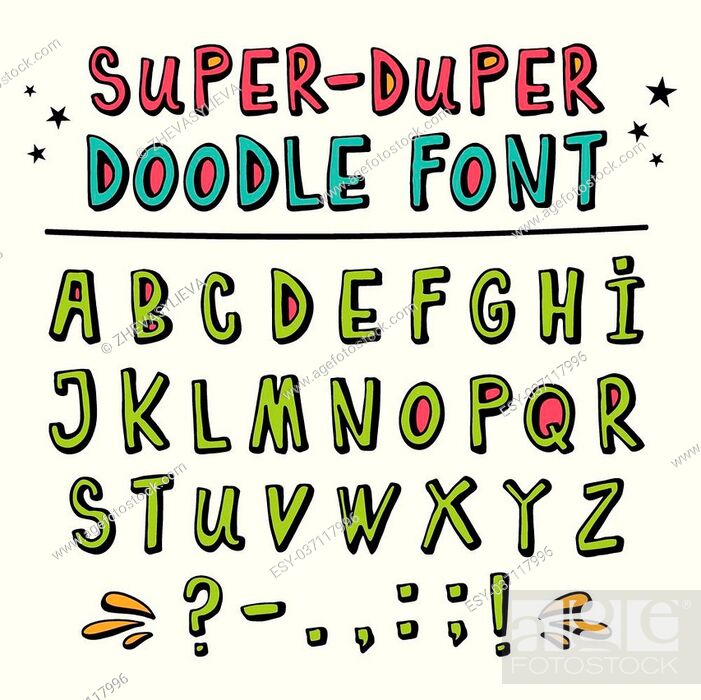 Doodle hand drawn vector font, funny cartoon letters with punctuation marks,  Stock Vector, Vector And Low Budget Royalty Free Image. Pic. ESY-037117996  | agefotostock