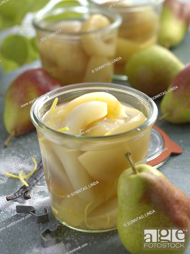 Stock Photo: Preserved pears with vanilla.