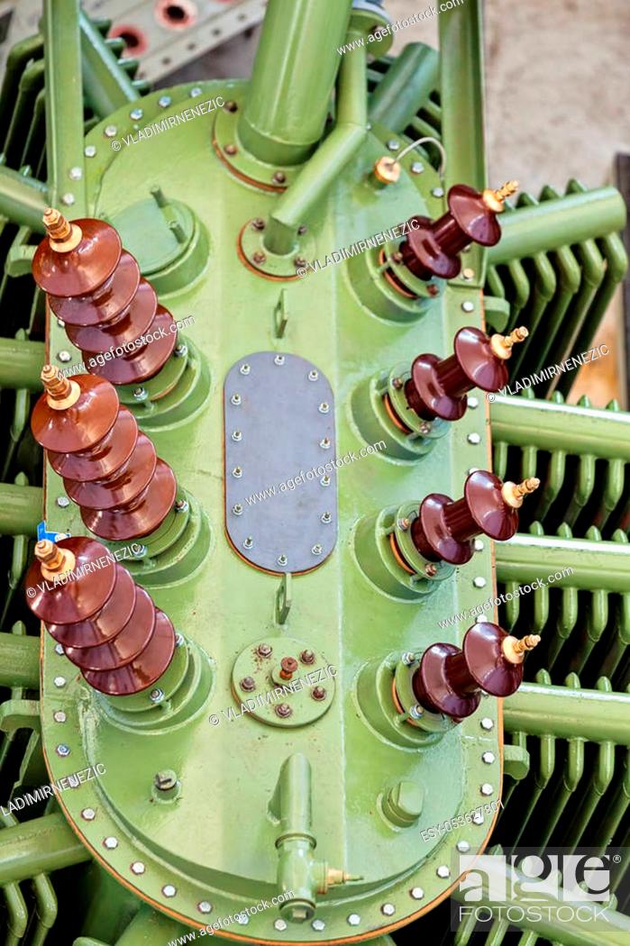 Stock Photo: details of new high voltage transformer.