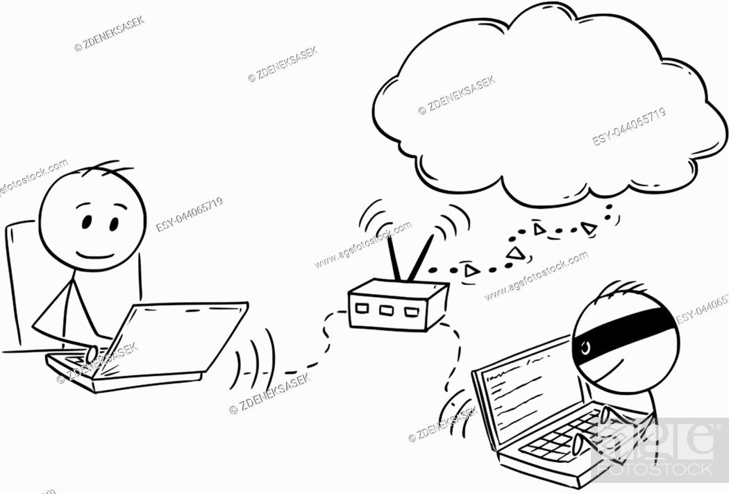 Cartoon stick man drawing conceptual illustration of businessman working on  computer while hacker is..., Stock Vector, Vector And Low Budget Royalty  Free Image. Pic. ESY-044065719 | agefotostock