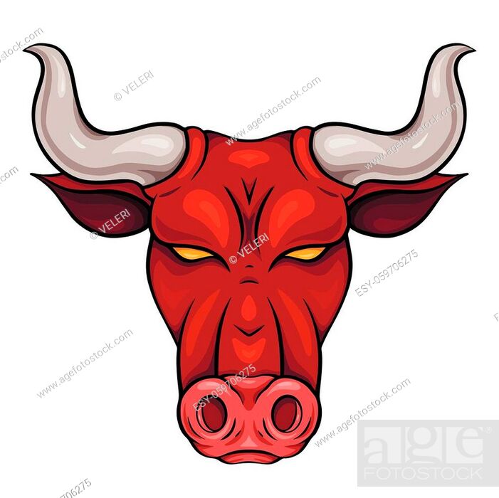 Bull head cartoon. The symbol of the new year 2021. Red danger buffalo with  horns, Stock Vector, Vector And Low Budget Royalty Free Image. Pic.  ESY-059706275 | agefotostock