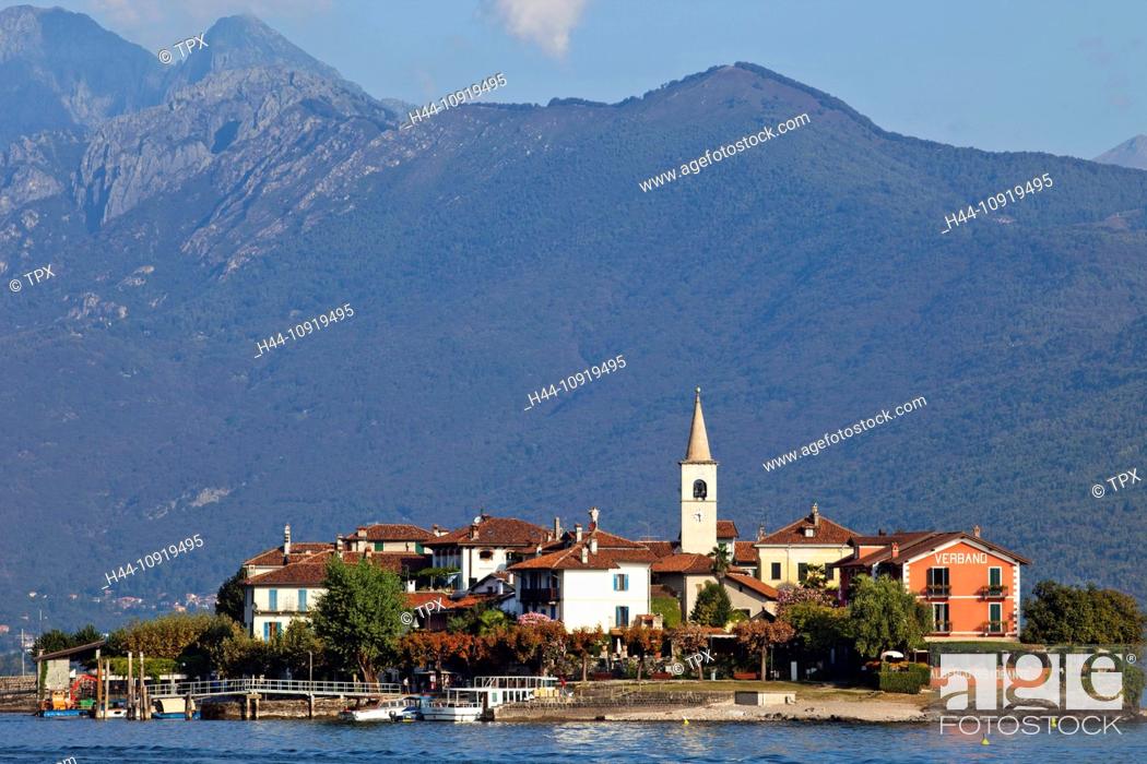 Stock Photo: Europe, Italy, Piedmont, Piemonte, Lake Maggiore, Lago Maggiore, Stresa, Isola Superiore, Isola Pescatore, Alps, Tourism, Travel, Holiday, Vacation.
