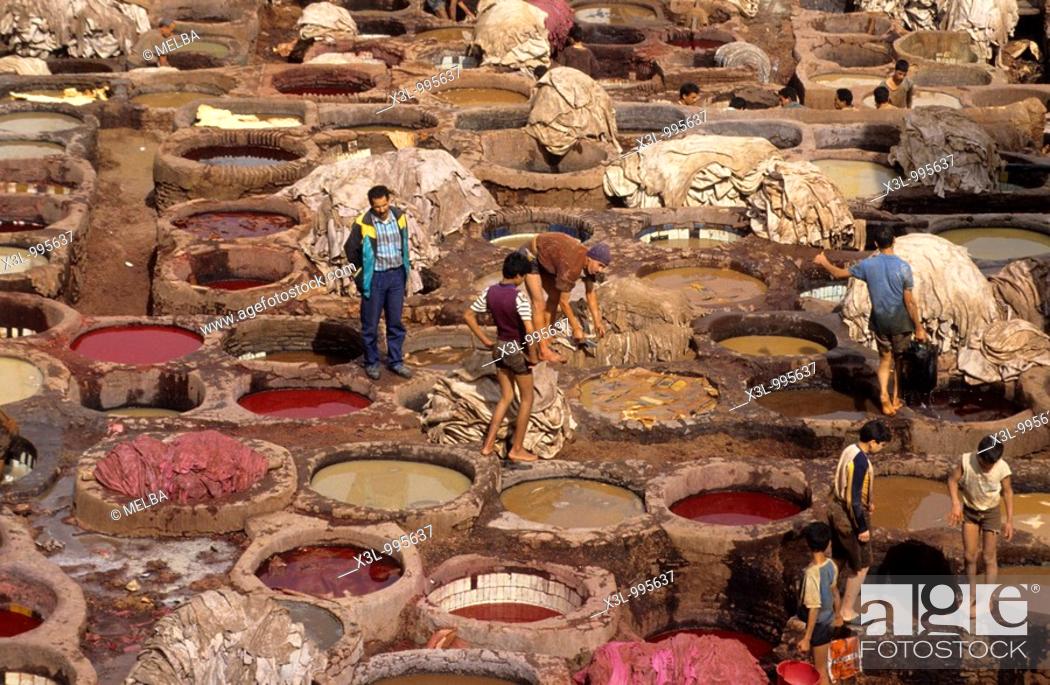Stock Photo: Leather Tanning Vats  Medina de Fes  Morocco.