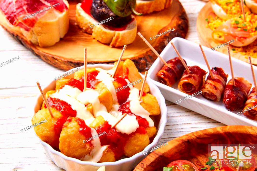 Tapas Mix And Pinchos Food From Spain Recipes Also Pintxos On A