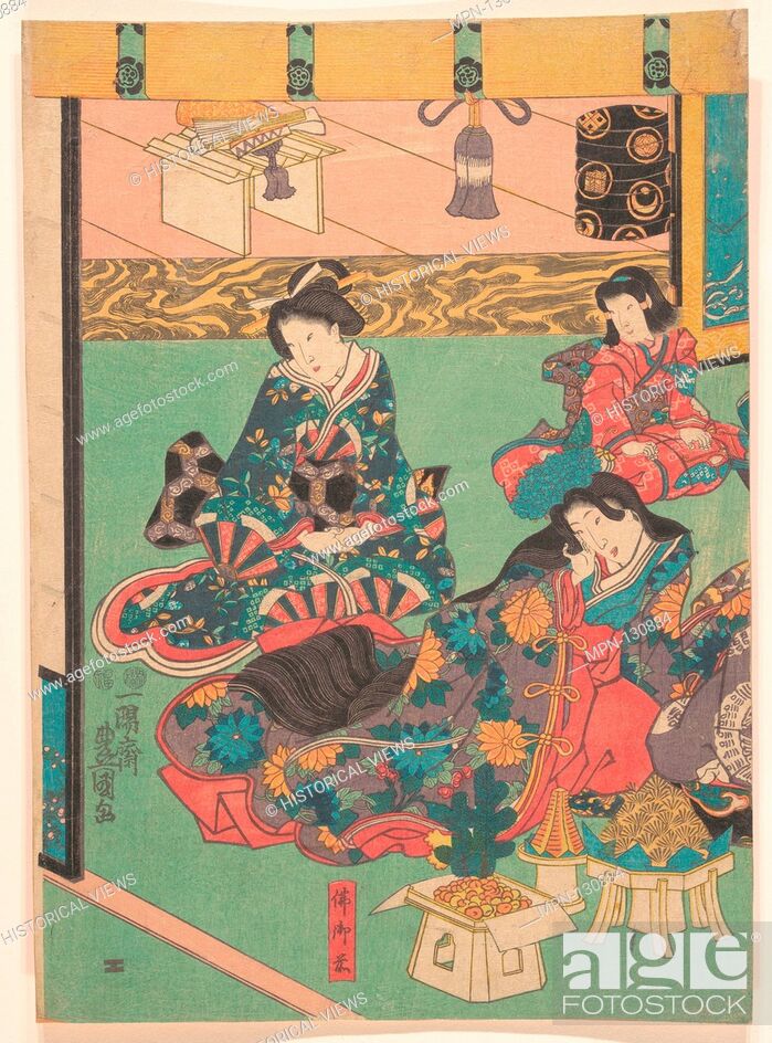 Stock Photo: Print. Artist: Utagawa Kunisada (Japanese, 1786-1865); Period: Edo period (1615-1868); Culture: Japan; Medium: Polychrome woodblock print; ink and color on.
