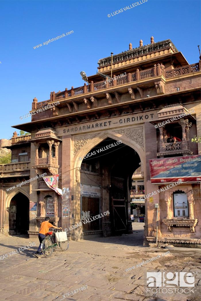 Stock Photo: Gateway in Sardar market, Jodhpur, Rajasthan, India.