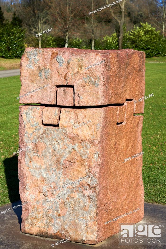 Stock Photo: """Listening to the Stone IV, Granite"", 1996, Eduardo Chillida (1924-2002), Chillida Leku Museoa, Donostia, San Sebastian, Basque Country, Spain.