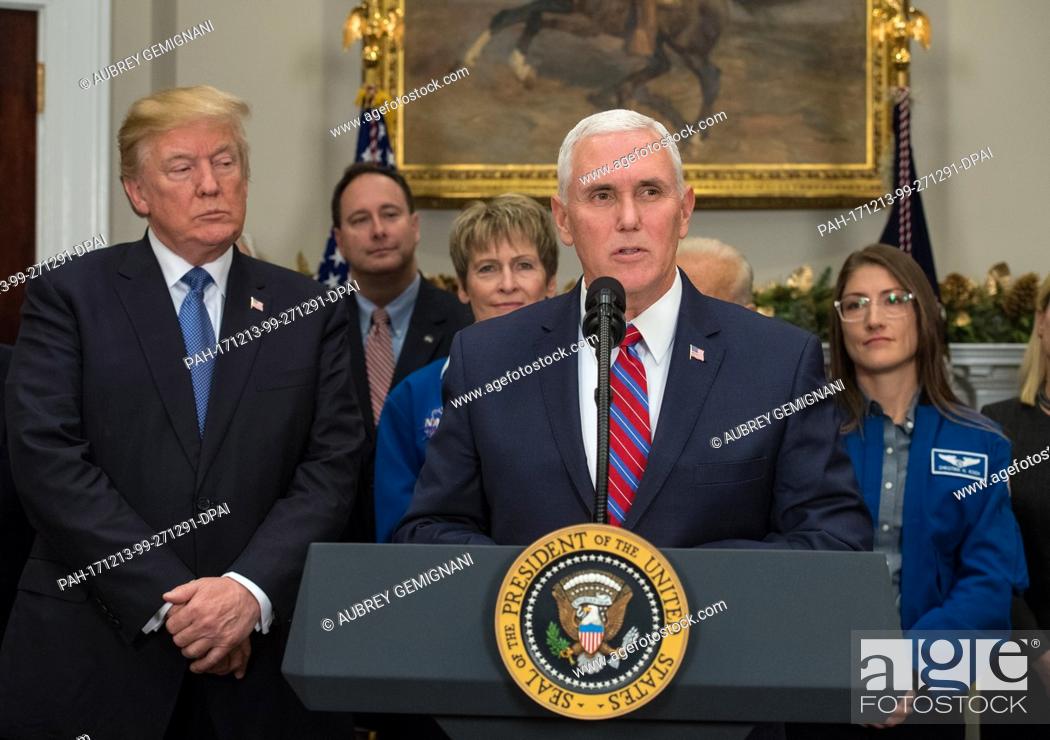 Stock Photo: United States Vice President Mike Pence speaks before US President Donald J. Trump signs the Presidential Space Directive - 1.