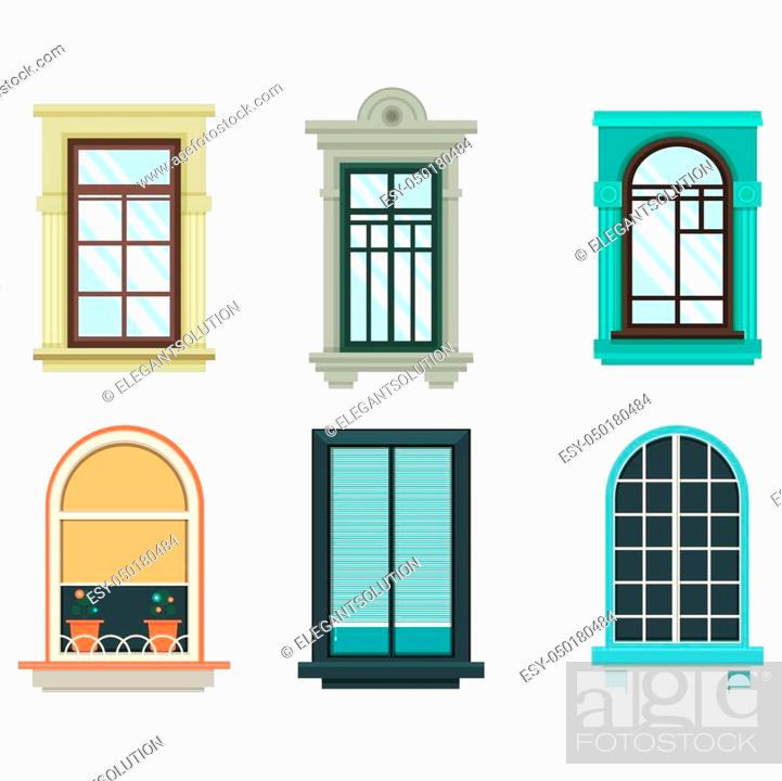 Wood windows frames isolated set exterior view. House or home window with  shutter and flower pot, Stock Vector, Vector And Low Budget Royalty Free  Image. Pic. ESY-050180484 | agefotostock
