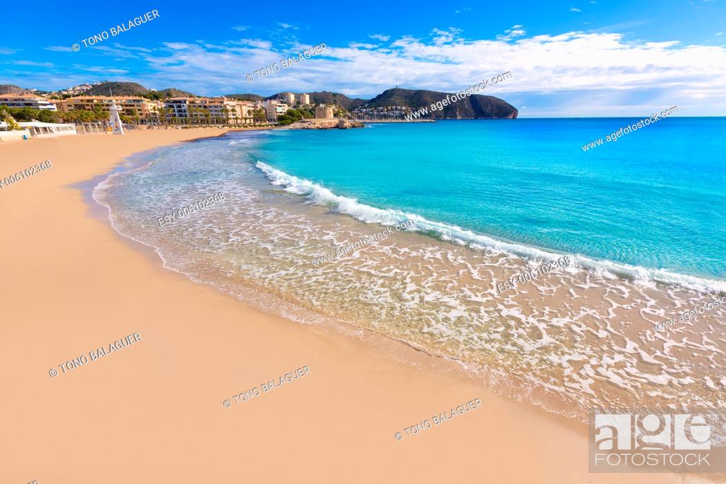 Stock Photo: Moraira Playa la Ampolla beach in Teulada Alicante at Mediterranean Spain.