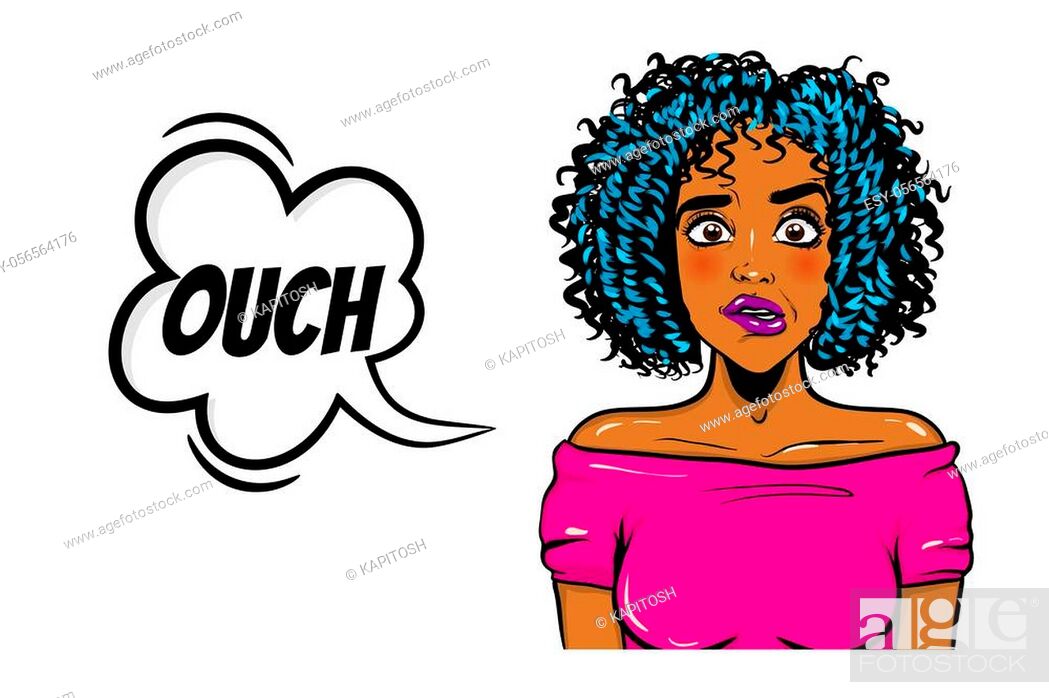 Black young curly hair woman pop art style Wow oops ouch face show, Stock  Vector, Vector And Low Budget Royalty Free Image. Pic. ESY-056564176 |  agefotostock