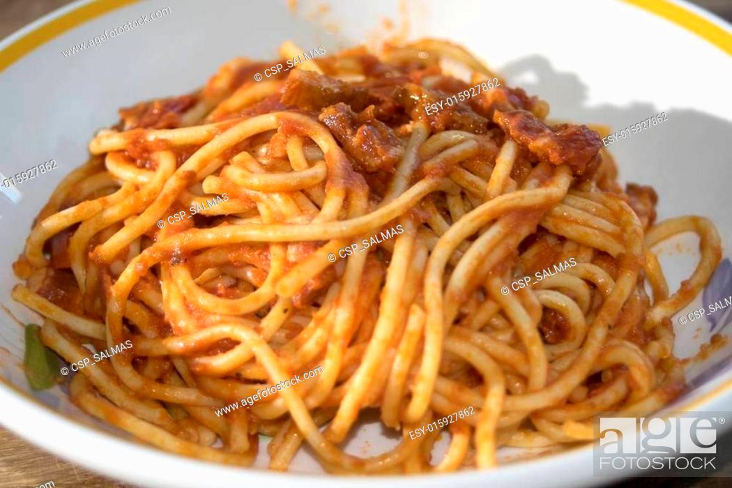 Stock Photo: spaghetti all'amatriciana.