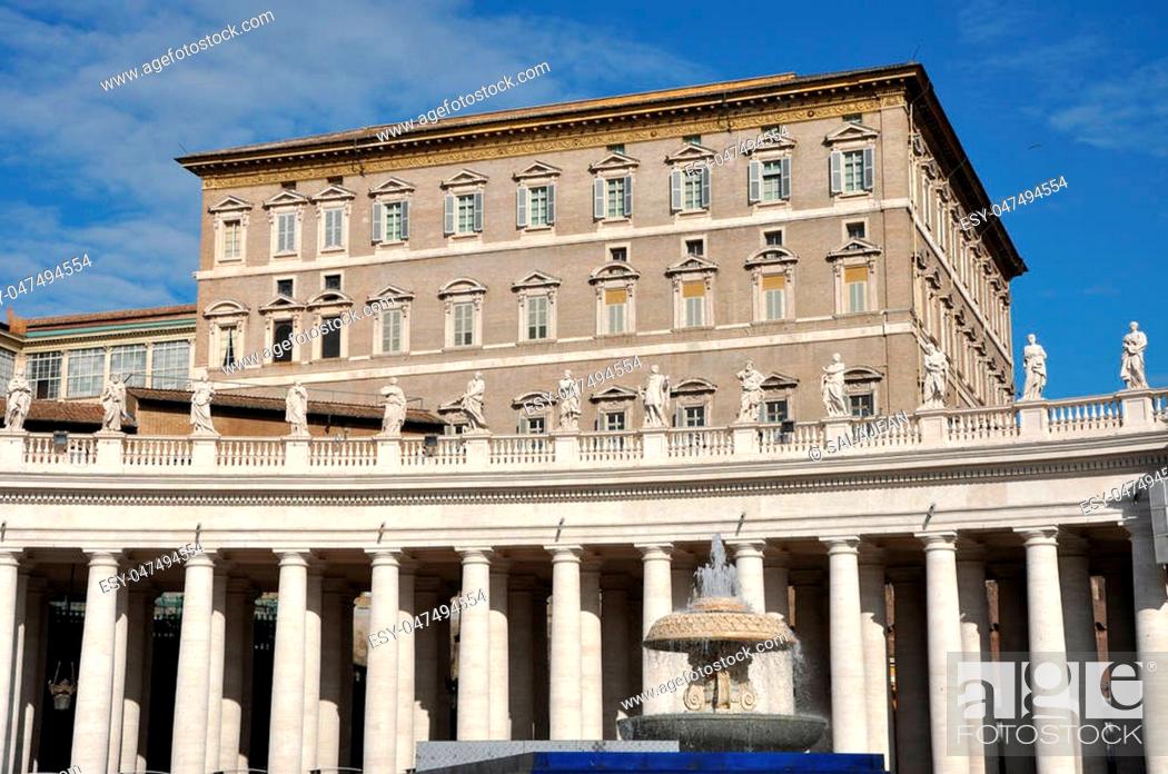 Stock Photo: VATICAN CITY - MARCH 12, 2016: The Papal apartments in the Vatican city is the place where Pope Francis I holds the Angelus prayer and speech.