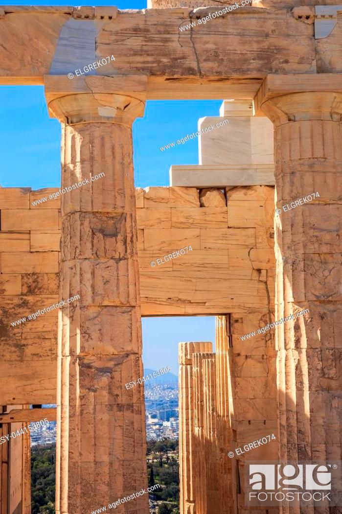 Stock Photo: ruins of ancient temple on Acropolis hill, Athens.