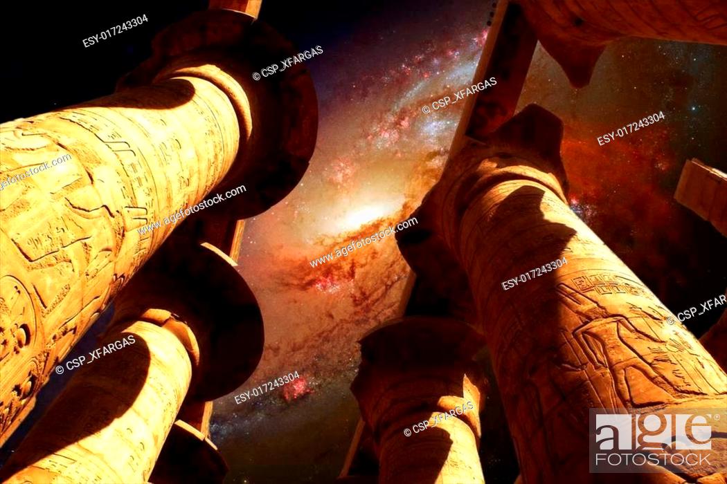 Stock Photo: Karnak and Galaxy M106 (Elements of this image furnished by NASA.