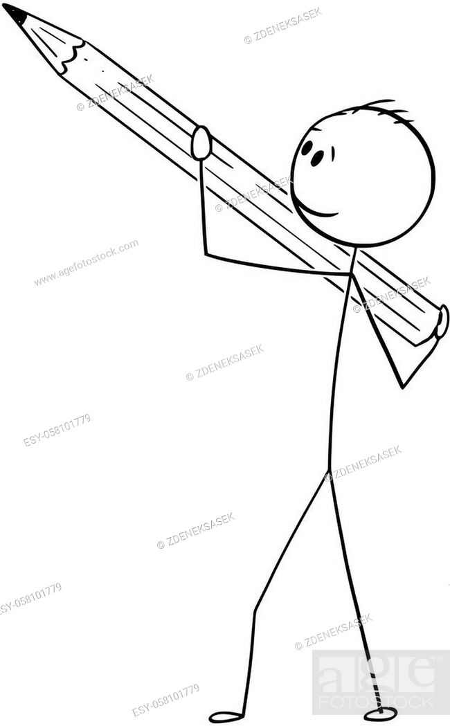 Cartoon stick drawing conceptual illustration of man or businessman holding  pencil ready to draw or..., Stock Vector, Vector And Low Budget Royalty  Free Image. Pic. ESY-058101779 | agefotostock