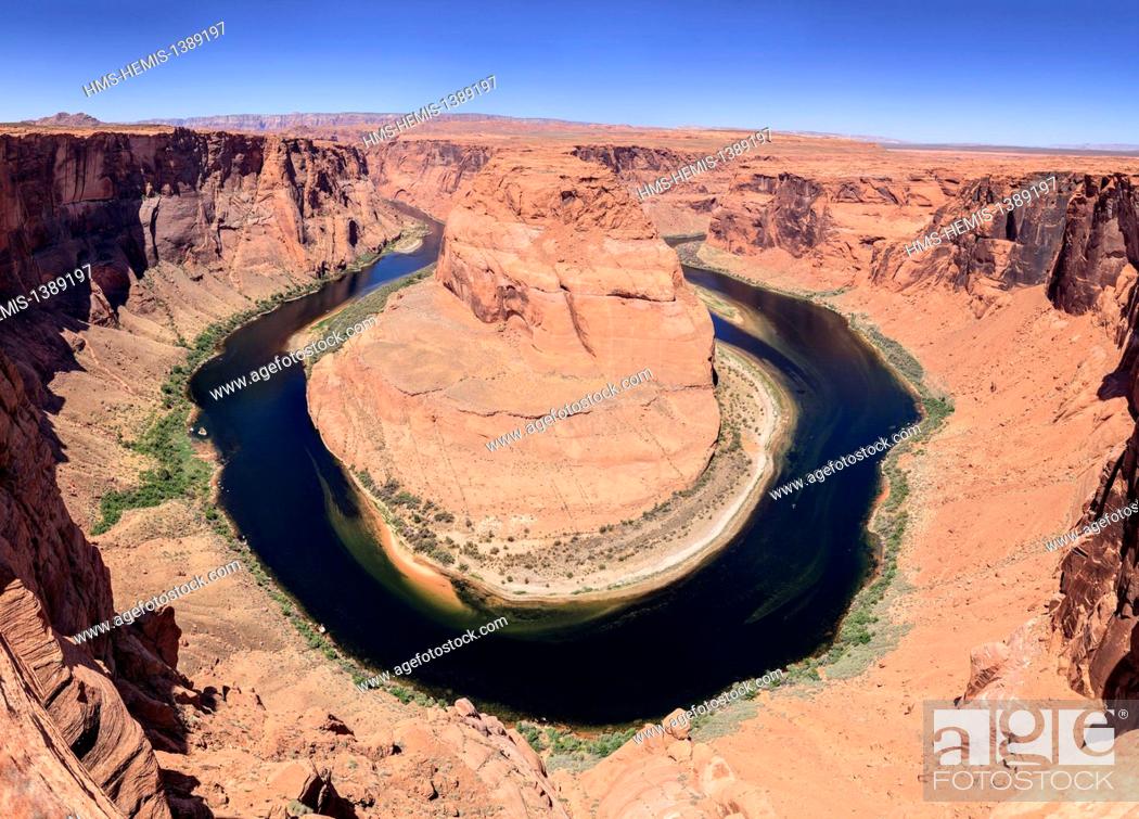 Stock Photo: United States, Arizona, Glen Canyon National Recreation Area near Page, Horseshoe Bend overlook and the Colorado river.
