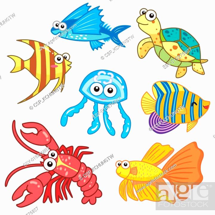 cartoon sea animals set with white background, Stock Vector, Vector And Low  Budget Royalty Free Image. Pic. ESY-019276807 | agefotostock