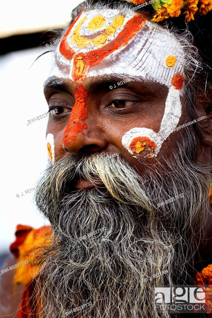 Portrait Of A Sadhu With Face Painting India Varanasi Stock Photo Picture And Rights Managed Image Pic Bwi Bs037132 Agefotostock - Face Painting Paint In India