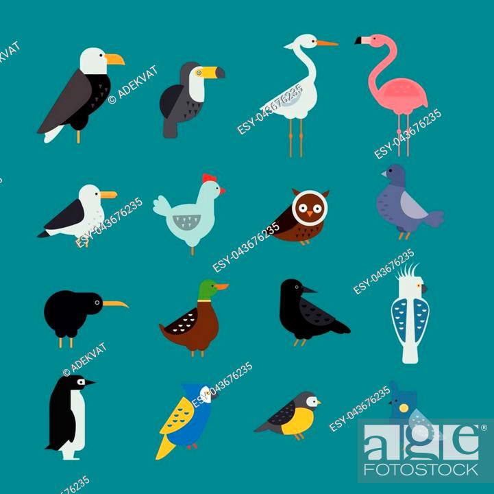 Birds vector set. Colorful wildlife nature collection. Cartoon wing flying  animal cute drawing..., Stock Vector, Vector And Low Budget Royalty Free  Image. Pic. ESY-043676235 | agefotostock