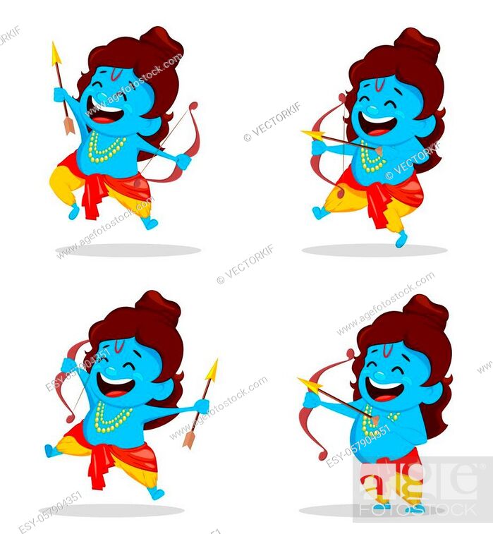 Lord Rama with bow and arrow, set of four poses. Funny cartoon character  for Navratri festival of..., Stock Vector, Vector And Low Budget Royalty  Free Image. Pic. ESY-057904351 | agefotostock
