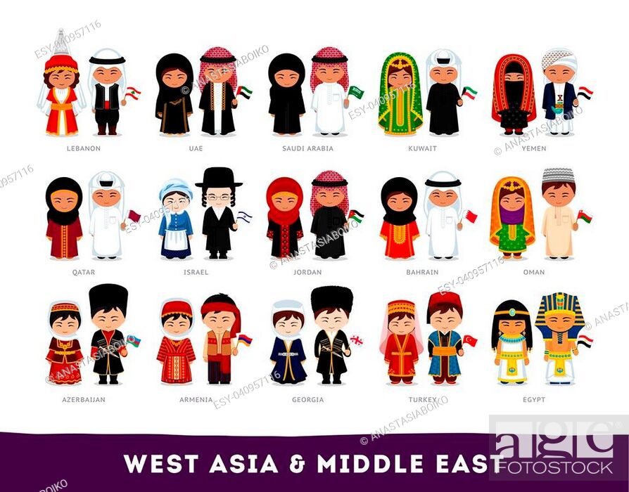 Asians in national clothes. West Asia and Middle East. Set of cartoon  characters in traditional..., Stock Vector, Vector And Low Budget Royalty  Free Image. Pic. ESY-040957116 | agefotostock