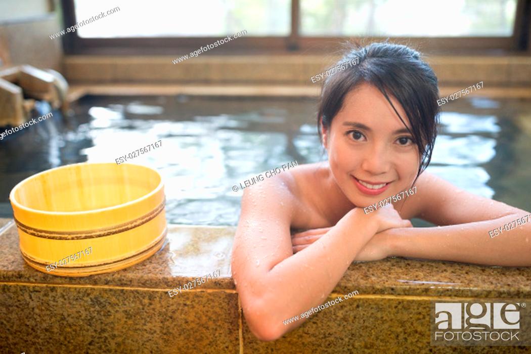 Stock Photo: Young Woman enjoy onsen.