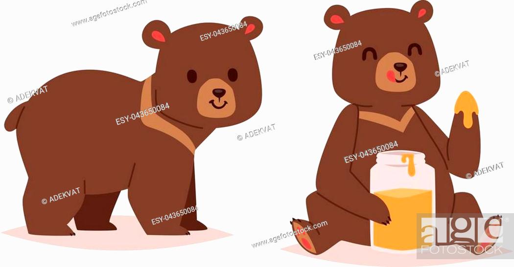 Cute cartoon bear emotions icon. Brown character happy smiling bear eating  hunney drawing mammal..., Stock Vector, Vector And Low Budget Royalty Free  Image. Pic. ESY-043650084 | agefotostock