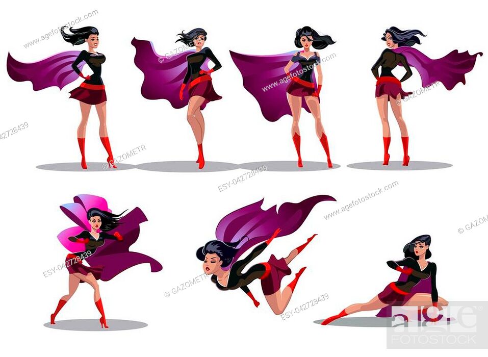 Comic superwoman actions in different poses. Female superhero vector cartoon  characters, Stock Vector, Vector And Low Budget Royalty Free Image. Pic.  ESY-042728439 | agefotostock