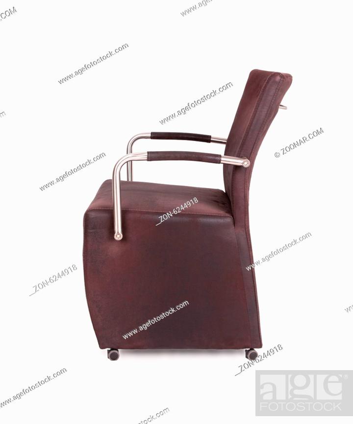 Stock Photo: Leather dining room chair isolated on white.