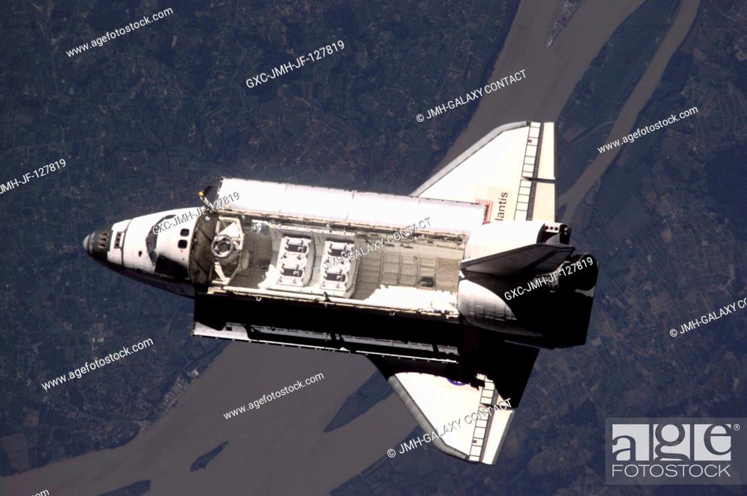 Stock Photo: View of the Space Shuttle Atlantis after it undocked from the International Space Station (ISS) during the STS-104 mission.