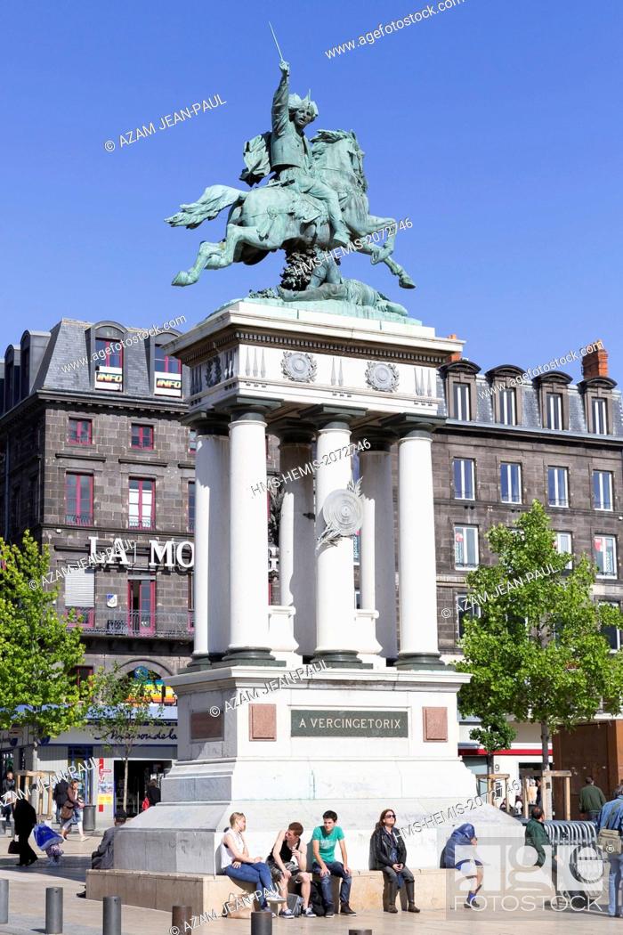 Stock Photo: France, Puy de Dome, Clermont Ferrand, the Jaude square and Vercingetorix statue by Bartholdi.