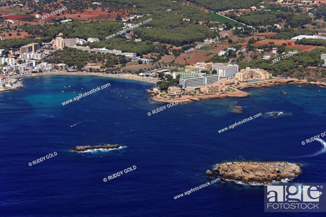 Stock Photo: Es Canyar Es Cana, Des Cana island in front, Ibiza, Balearic Islands, Spain.
