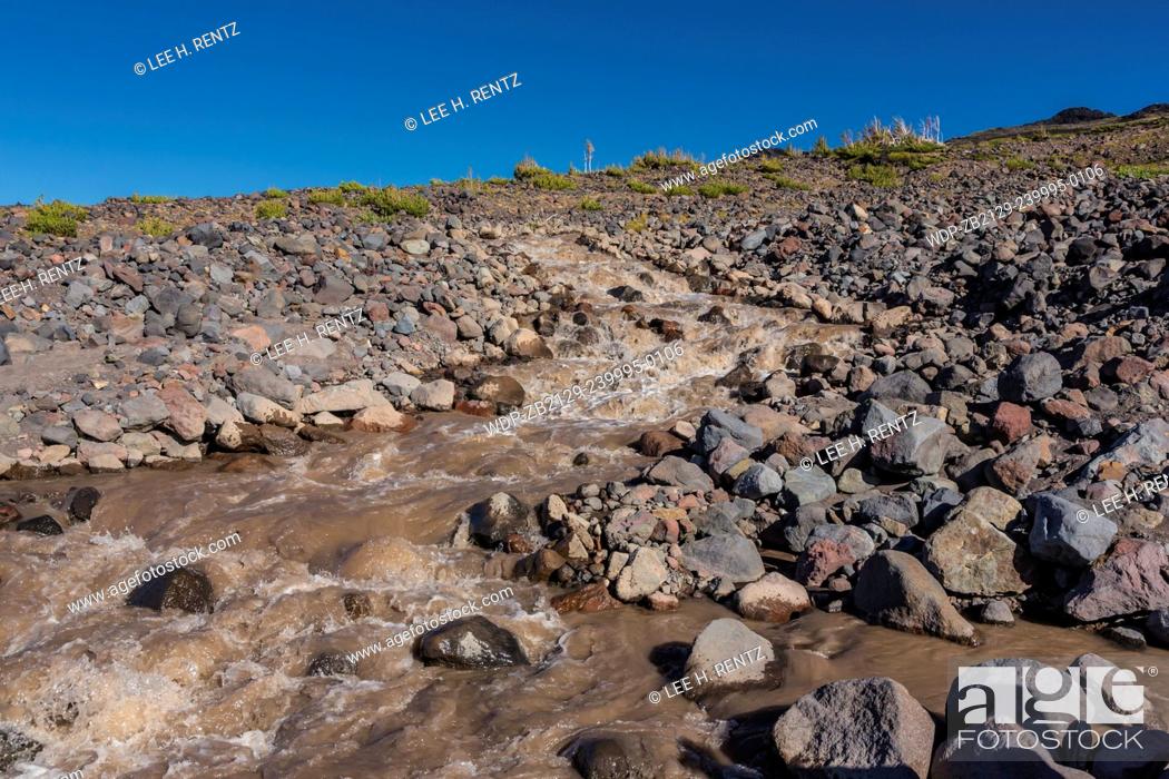Stock Photo: The raging brown waters of a branch of Muddy Fork Creek coming off Lyman Glacier on Mt. Adams, Mt. Adams Wilderness, Gifford Pinchot National Forest.