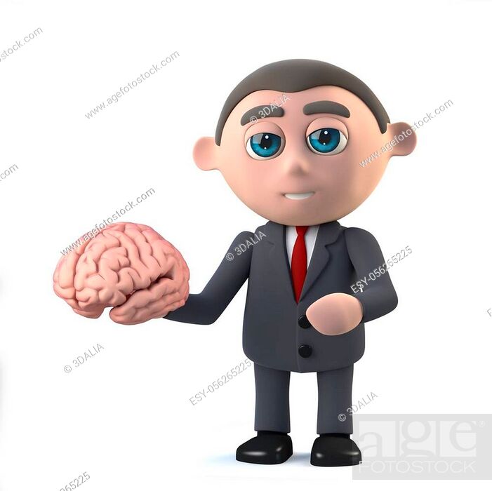 3d render of a funny cartoon business man character wearing a suit and  holding a human brain, Stock Photo, Picture And Low Budget Royalty Free  Image. Pic. ESY-056265225 | agefotostock