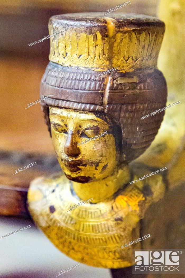 Stock Photo: Egypt, Cairo, Egyptian Museum, from the tomb of Yuya and Thuya in Luxor : Wooden chair, with plastered and gilded decorations.