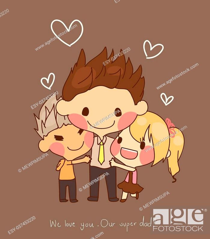 cute family consist of son daughter and father for father's day, Stock  Vector, Vector And Low Budget Royalty Free Image. Pic. ESY-037453220 |  agefotostock
